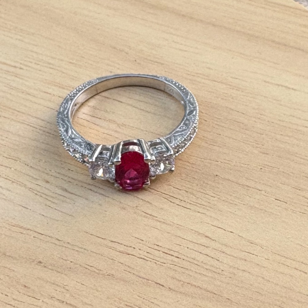 Amethyst and CZ beautiful gold band ring. Size 7